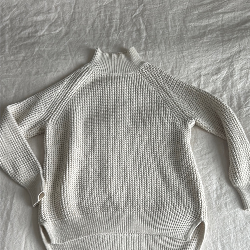 White Ribbed Knit Turtleneck Sweater